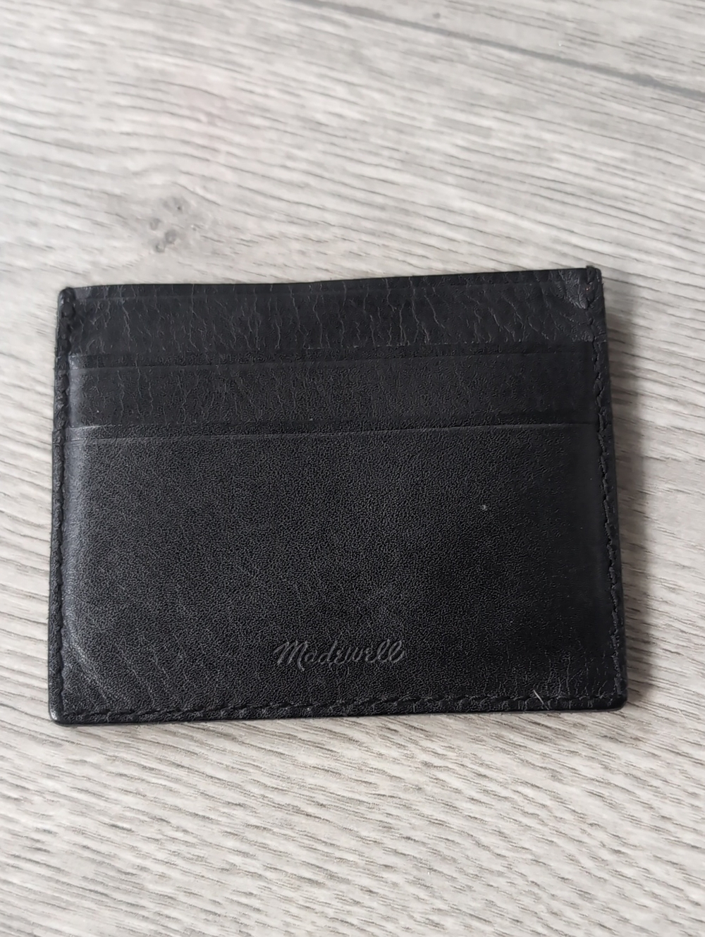 Madewell Black Leather Card Sleeve with Debossed Logo
